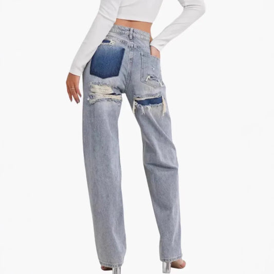 Japan and South Korea Casual Straight Leg Jeans, Women Four Seasons New Fashion Loose and Comfortable Washed Edge Grinding Jeans 0