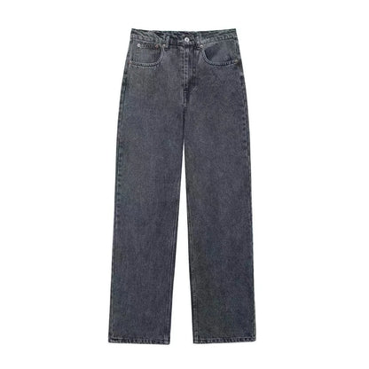 Japan and South Korea Casual Straight Leg Jeans, Women Four Seasons New Fashion Loose and Comfortable Washed Edge Grinding Jeans 1