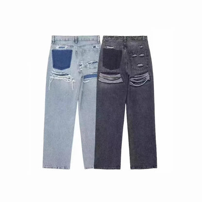 Japan and South Korea Casual Straight Leg Jeans, Women Four Seasons New Fashion Loose and Comfortable Washed Edge Grinding Jeans 2