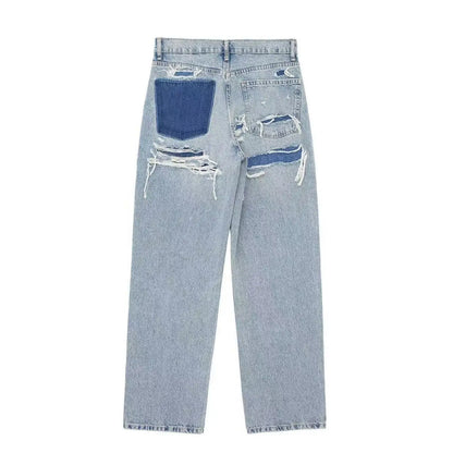 Japan and South Korea Casual Straight Leg Jeans, Women Four Seasons New Fashion Loose and Comfortable Washed Edge Grinding Jeans 5