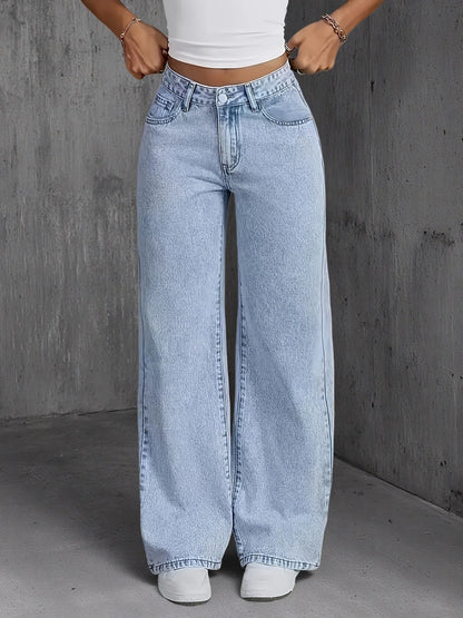Jeans For Woman Y2k Clothes Light Blue Wide Leg Denim Pants Loose Fashion Simple Stretch Free Four Seasons Popular Casual 1