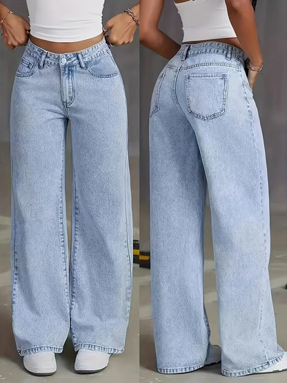 Jeans For Woman Y2k Clothes Light Blue Wide Leg Denim Pants Loose Fashion Simple Stretch Free Four Seasons Popular Casual 2