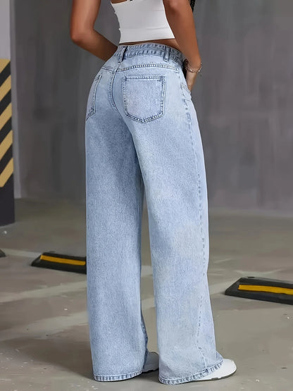 Jeans For Woman Y2k Clothes Light Blue Wide Leg Denim Pants Loose Fashion Simple Stretch Free Four Seasons Popular Casual 3