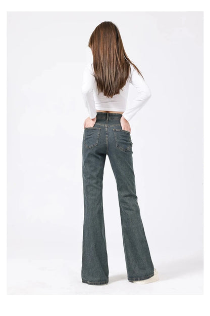 Jeans Women Y2k Pants High Waist Flared Trousers With Embroidery Design Vintage Retro Style Wide Leg Denim Bottoms For Ladies 5