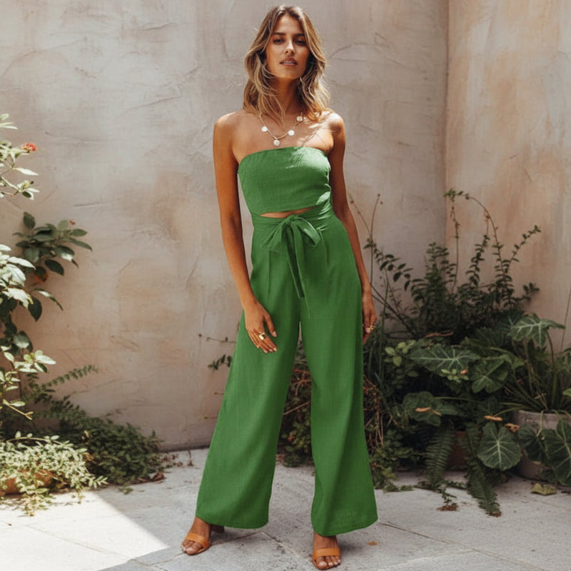 Julie | Women’s Trendy Wide-Leg Jumpsuit with Tie Waist Belt 3