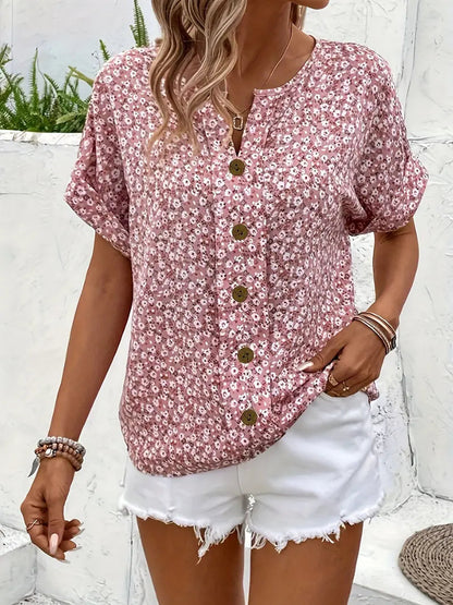 Katie | Relaxed Printed Button Top with Feminine Touch - Lumina 2