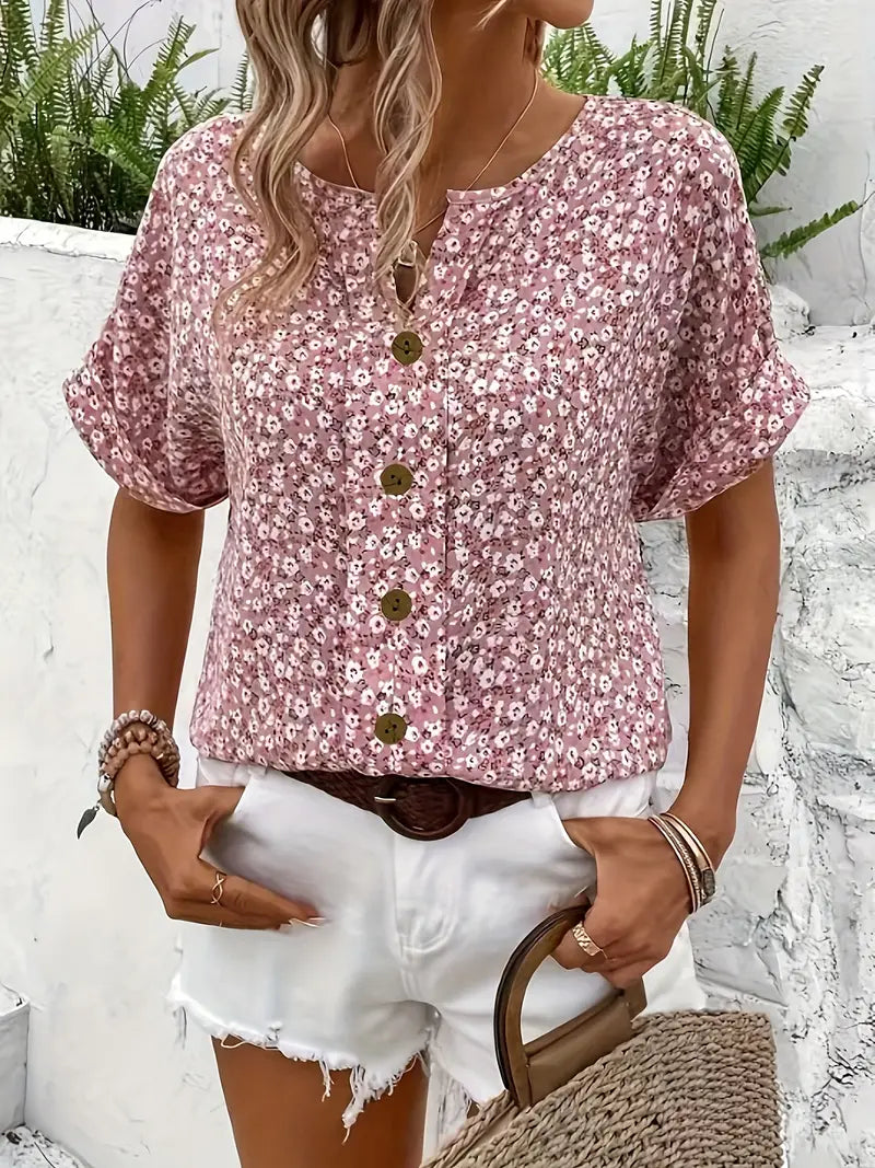 Katie | Relaxed Printed Button Top with Feminine Touch - Lumina 3
