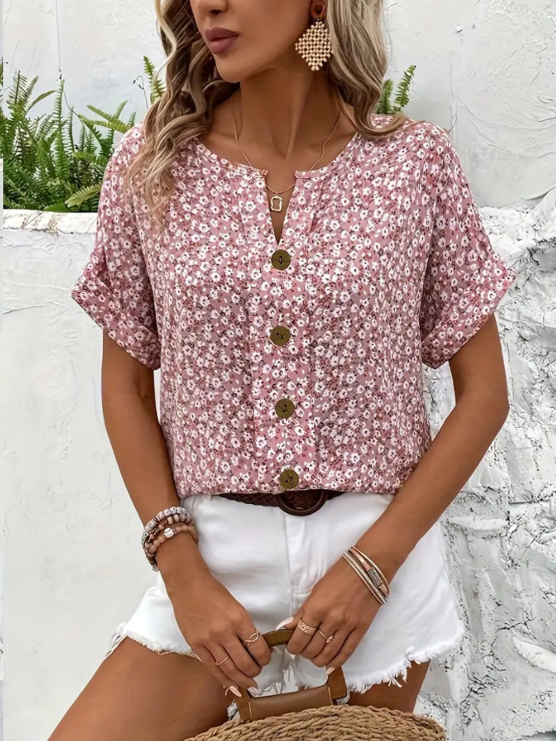 Katie | Relaxed Printed Button Top with Feminine Touch - Lumina 4