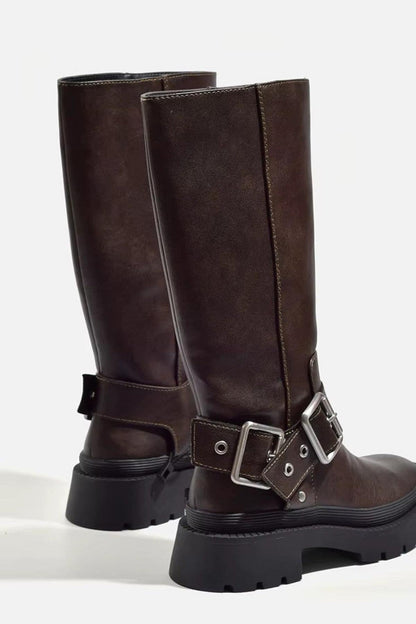 Knee-High Chunky Flat Boots 1