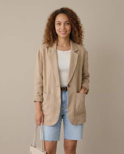Korean Herringbone Blazer – Lightweight Linen for Effortless Spring Style 0