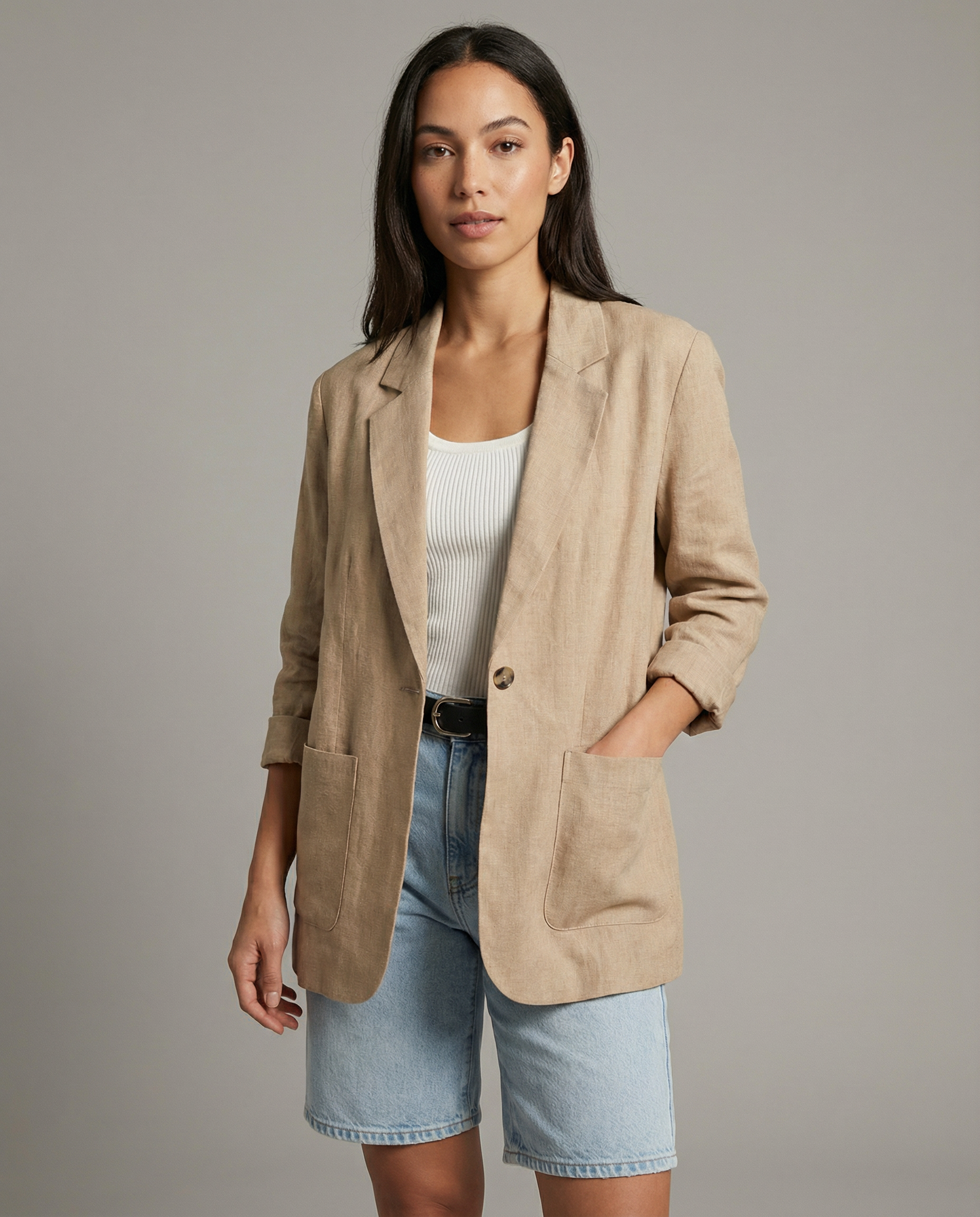 Korean Herringbone Blazer – Lightweight Linen for Effortless Spring Style 1