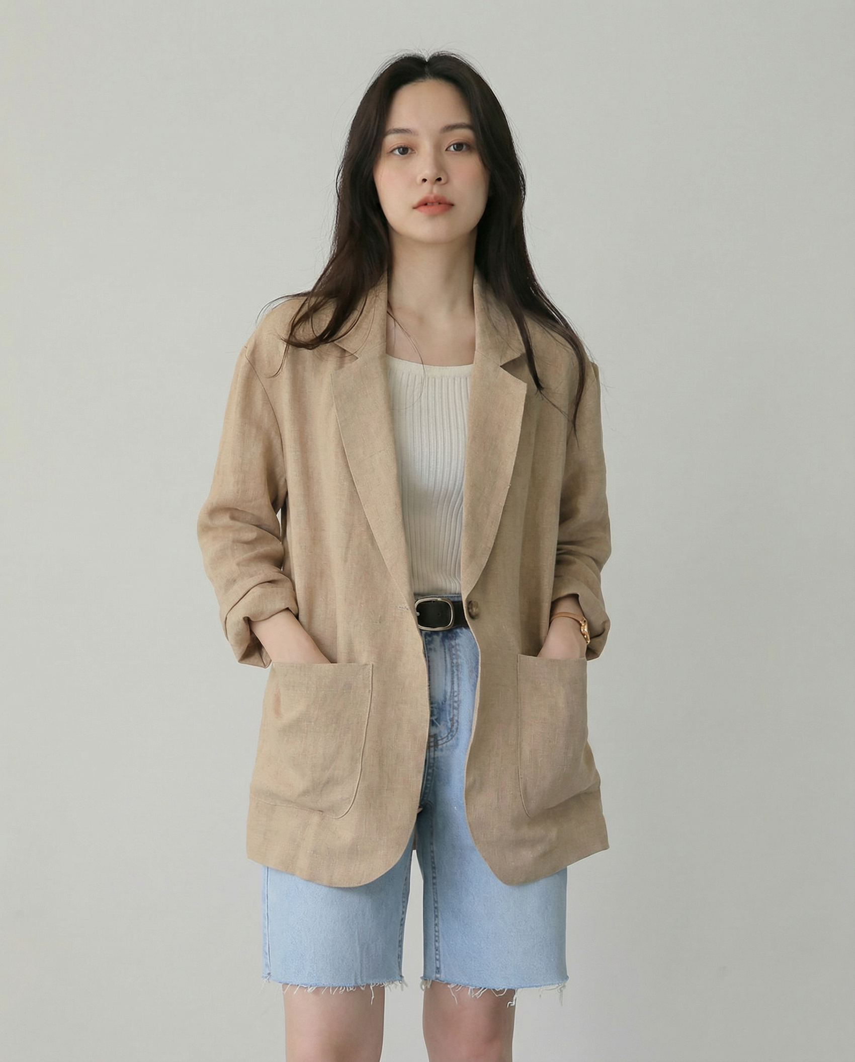 Korean Herringbone Blazer – Lightweight Linen for Effortless Spring Style 2