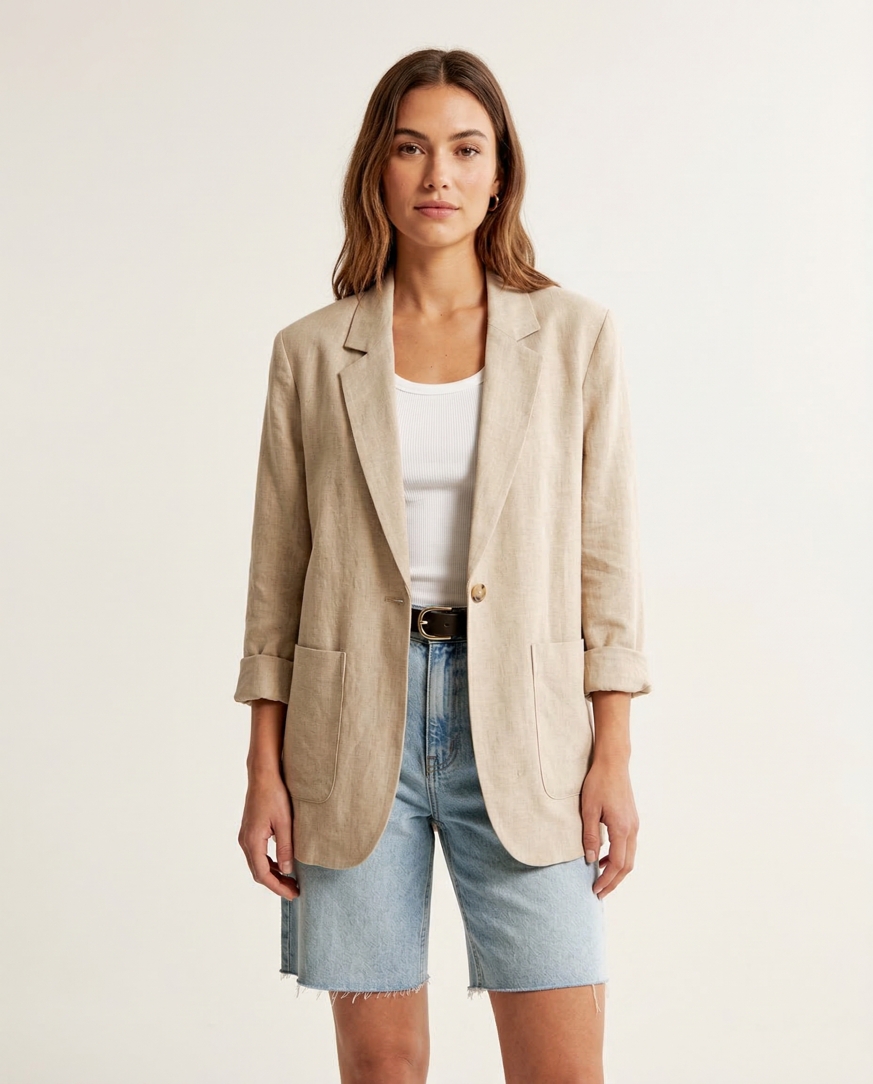 Korean Herringbone Blazer – Lightweight Linen for Effortless Spring Style 3