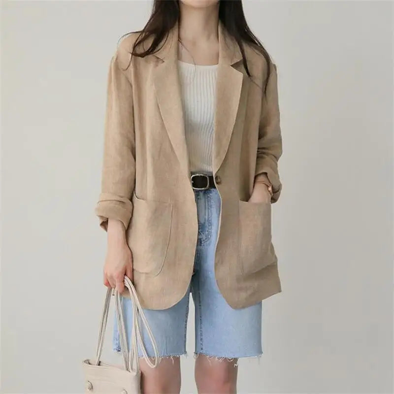 Korean Herringbone Blazer – Lightweight Linen for Effortless Spring Style 4