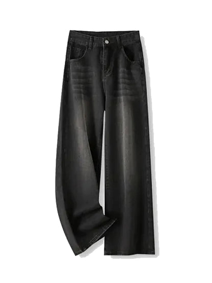 Korean Vintage High Waist Women's Jeans Y2K Slimming Pear-Shaped Loose Straight Bell Bottoms Black Gray Baggy Denim Trousers 4