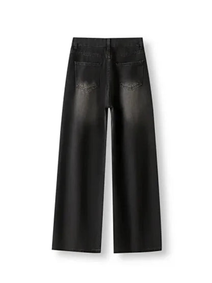 Korean Vintage High Waist Women's Jeans Y2K Slimming Pear-Shaped Loose Straight Bell Bottoms Black Gray Baggy Denim Trousers 5