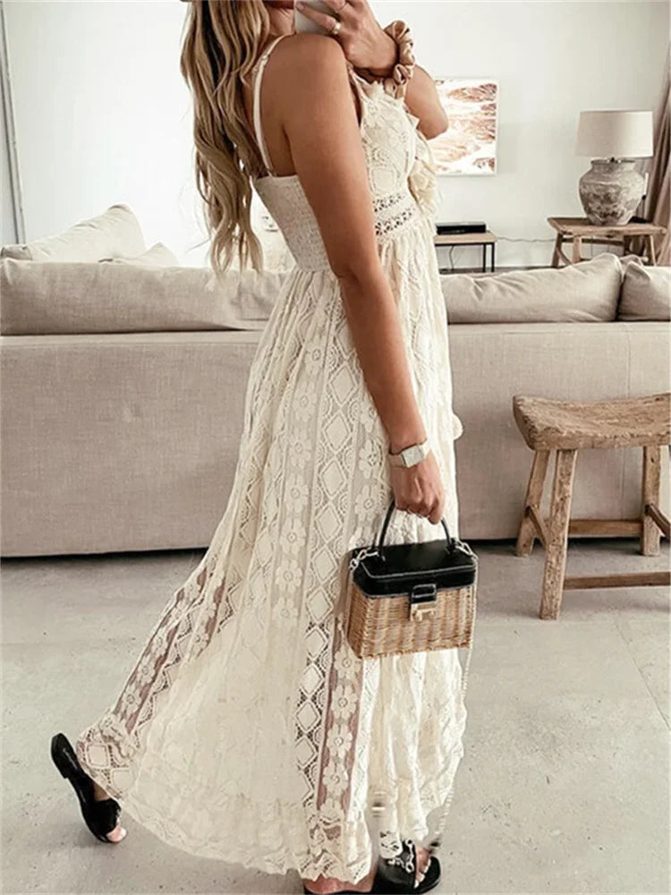 Lace Long Dress – Elegant Sleeveless V-Neck Summer Wedding Guest Outfit 3