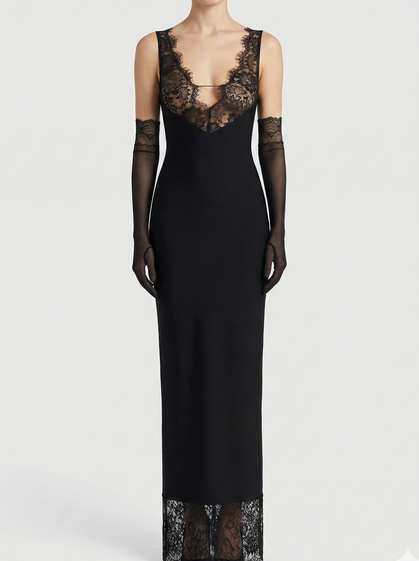 Lace Panel Maxi Dress – Elegant Evening Silhouette Dress for Women 0