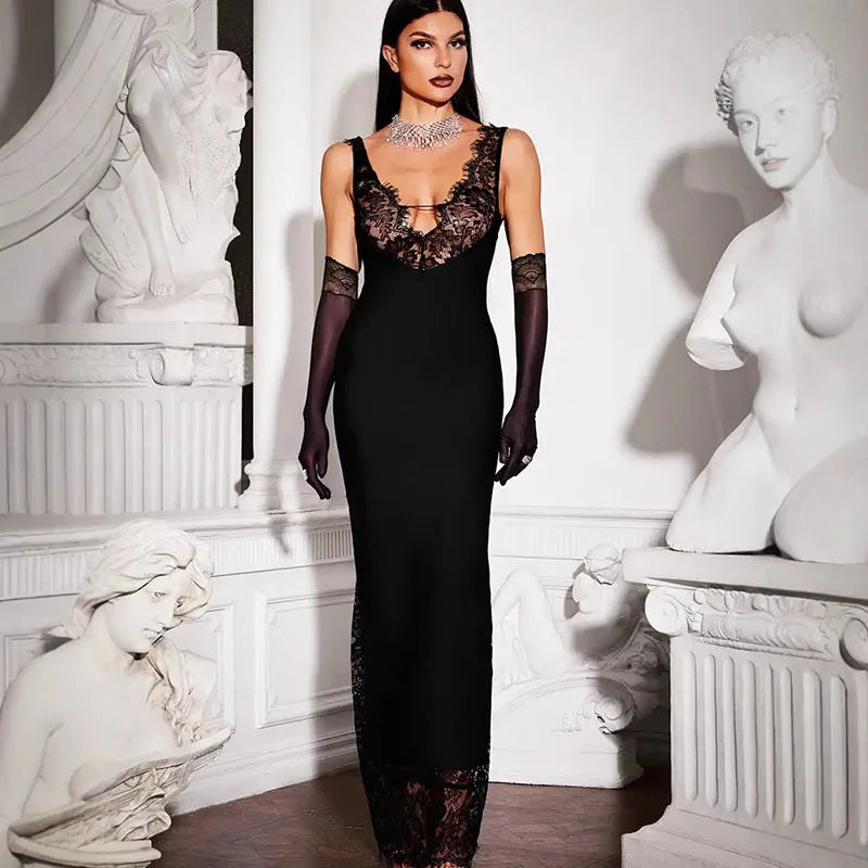 Lace Panel Maxi Dress – Elegant Evening Silhouette Dress for Women 3
