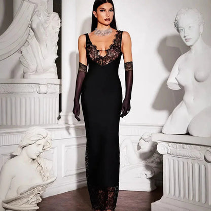 Lace Panel Maxi Dress – Elegant Evening Silhouette Dress for Women 3