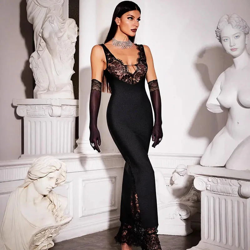 Lace Panel Maxi Dress – Elegant Evening Silhouette Dress for Women 4