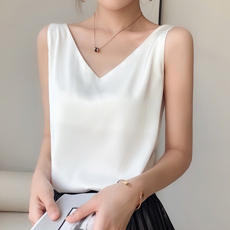 Lily | Classic Relaxed Fit Satin Tank with V-Neck - Lumina 4
