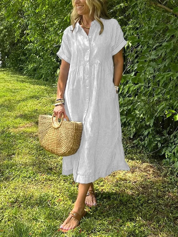 Lily | Women’s Striped Button Front Midi Dress 1