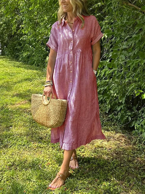 Lily | Women’s Striped Button Front Midi Dress 3