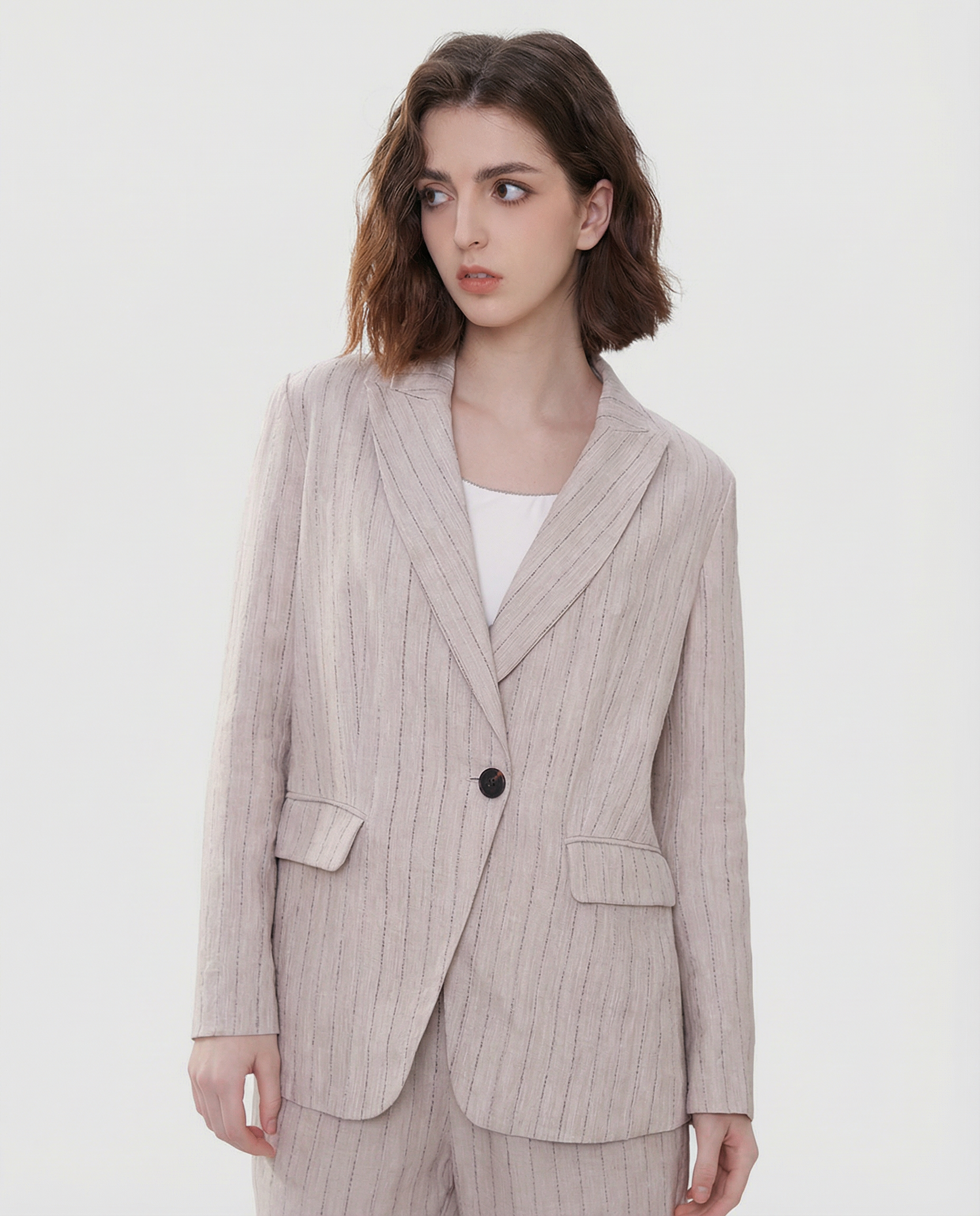 Linen Blazer Suit – Stylish Stripe Design for Elegant Office Attire 0