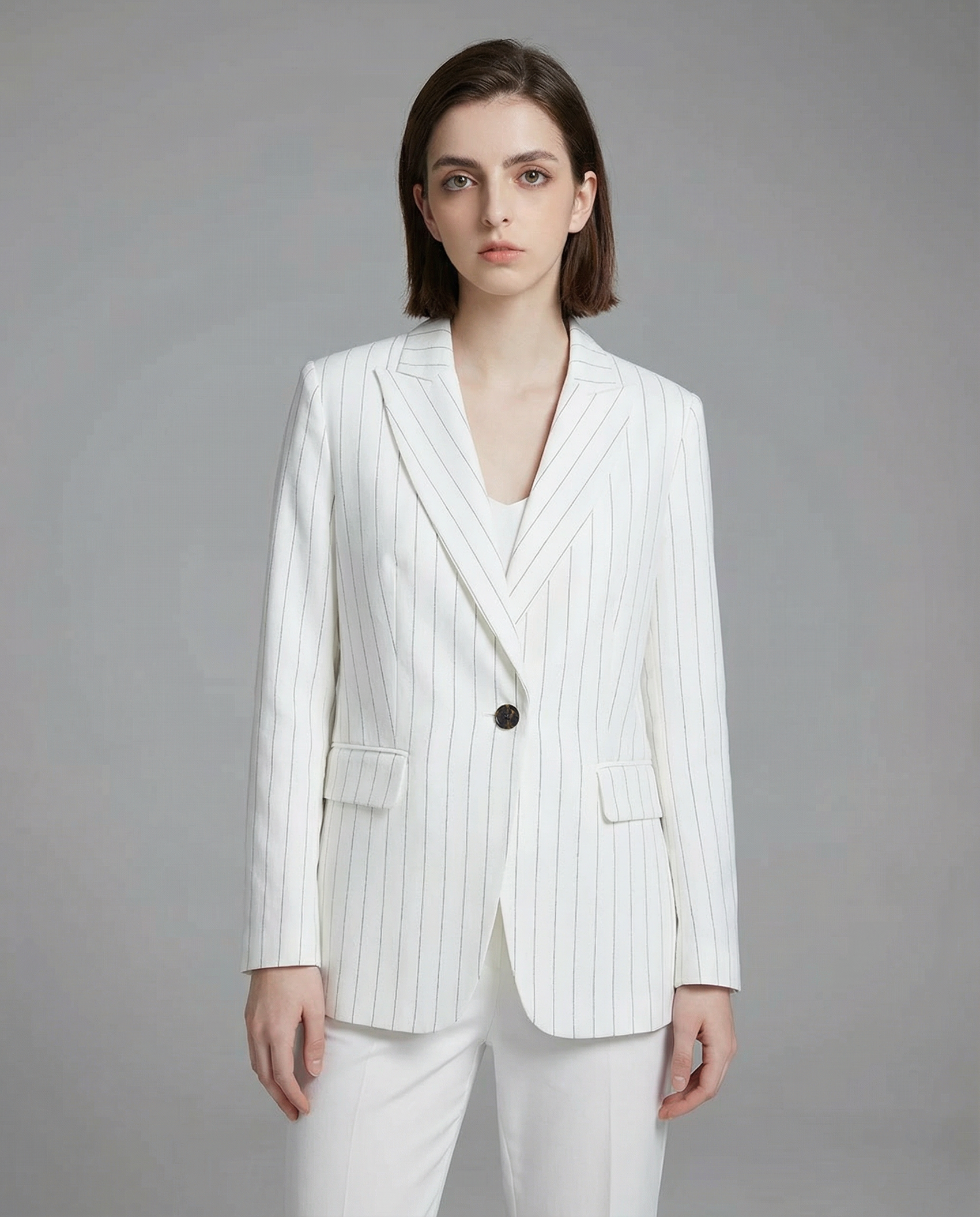 Linen Blazer Suit – Stylish Stripe Design for Elegant Office Attire 1