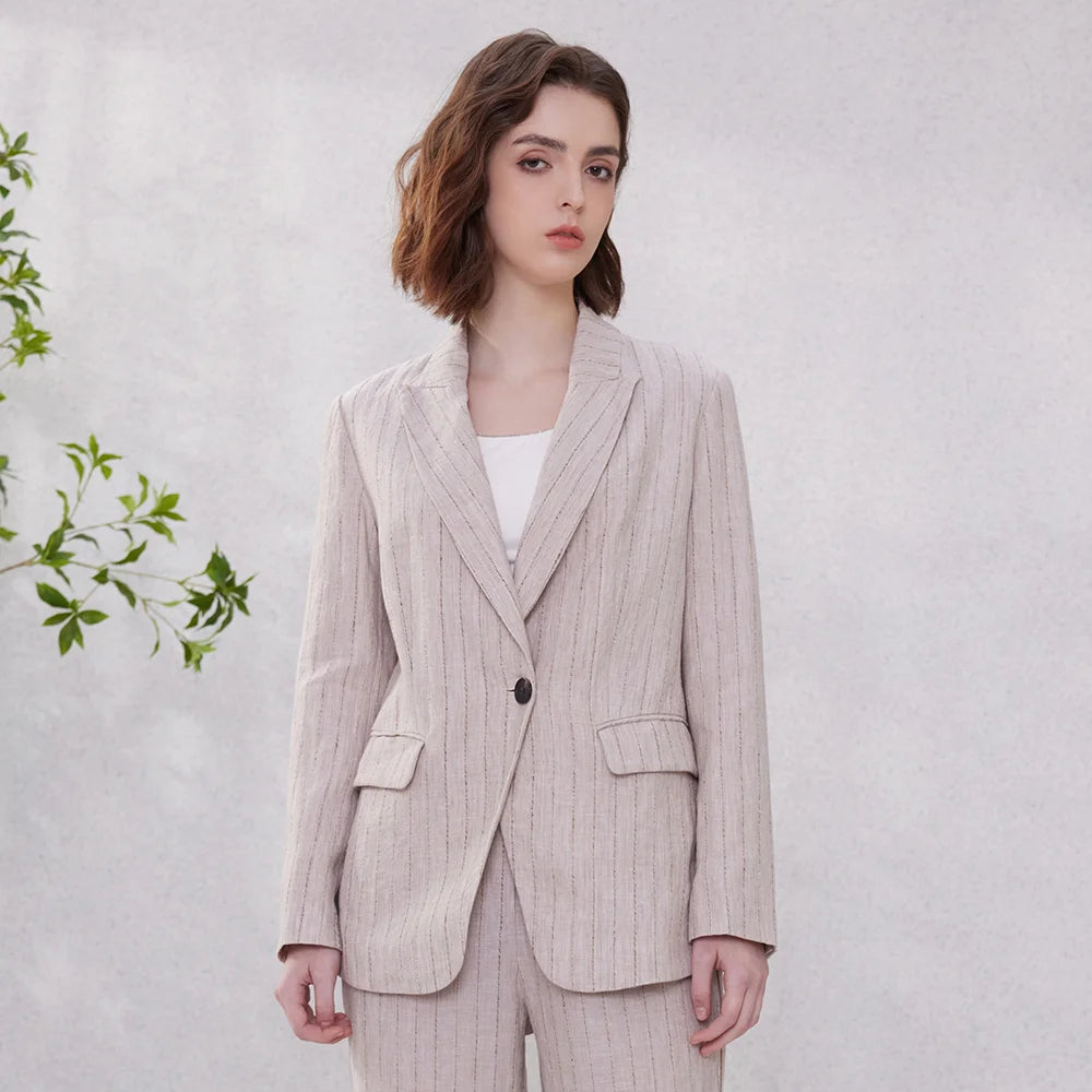 Linen Blazer Suit – Stylish Stripe Design for Elegant Office Attire 5