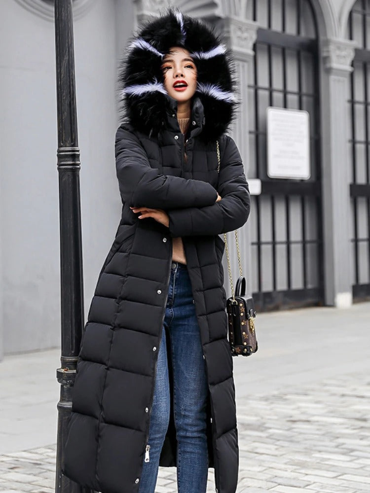 Long winter coat for women with hood and insulation 0