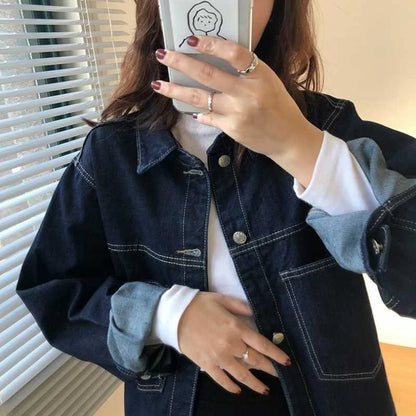 Loose Fit Women's Denim Jacket Korean Style Vintage Spring Autumn Dark Color Large Size Jeans Coat Stylish Commute Fashion 2