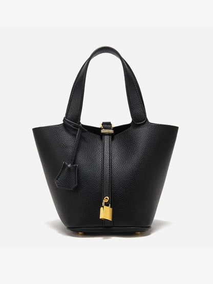 Luxe Taupe Leather Bucket Bag 0