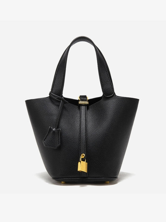 Luxe Taupe Leather Bucket Bag 0