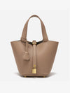Luxe Taupe Leather Bucket Bag 1