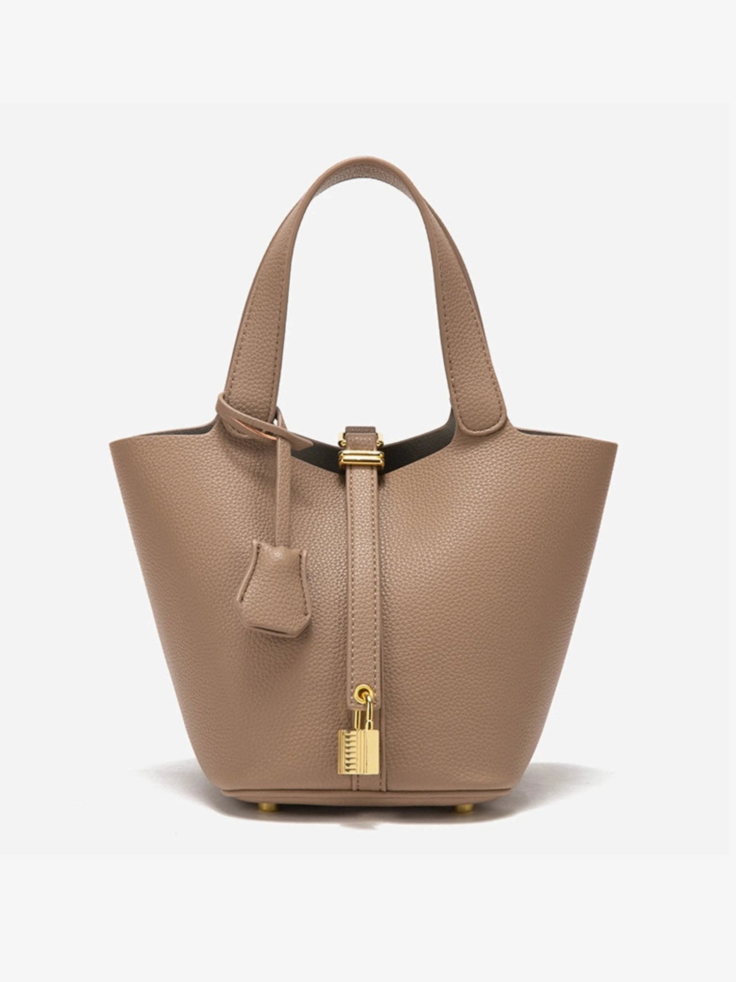 Luxe Taupe Leather Bucket Bag 1