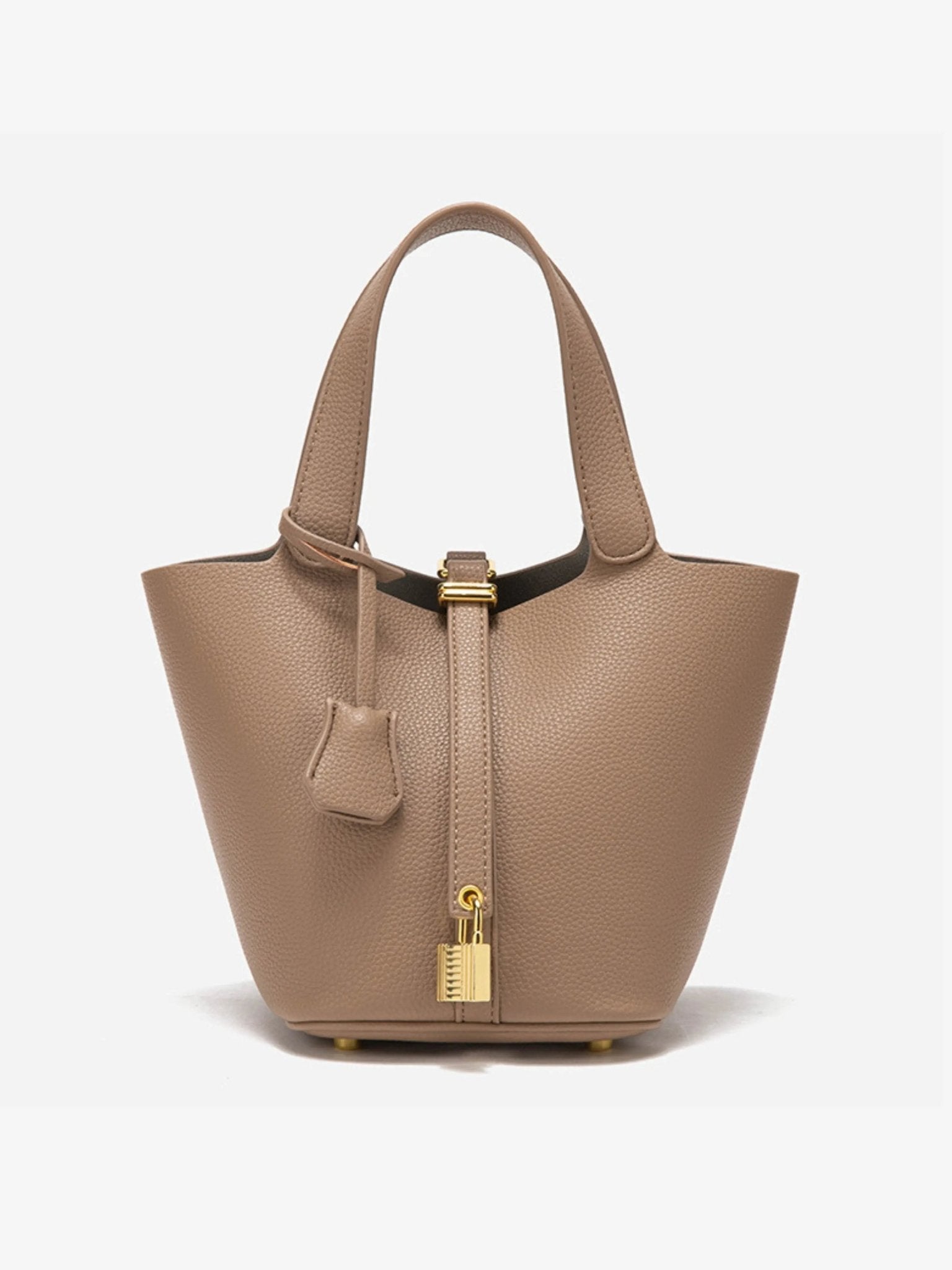 Luxe Taupe Leather Bucket Bag 1