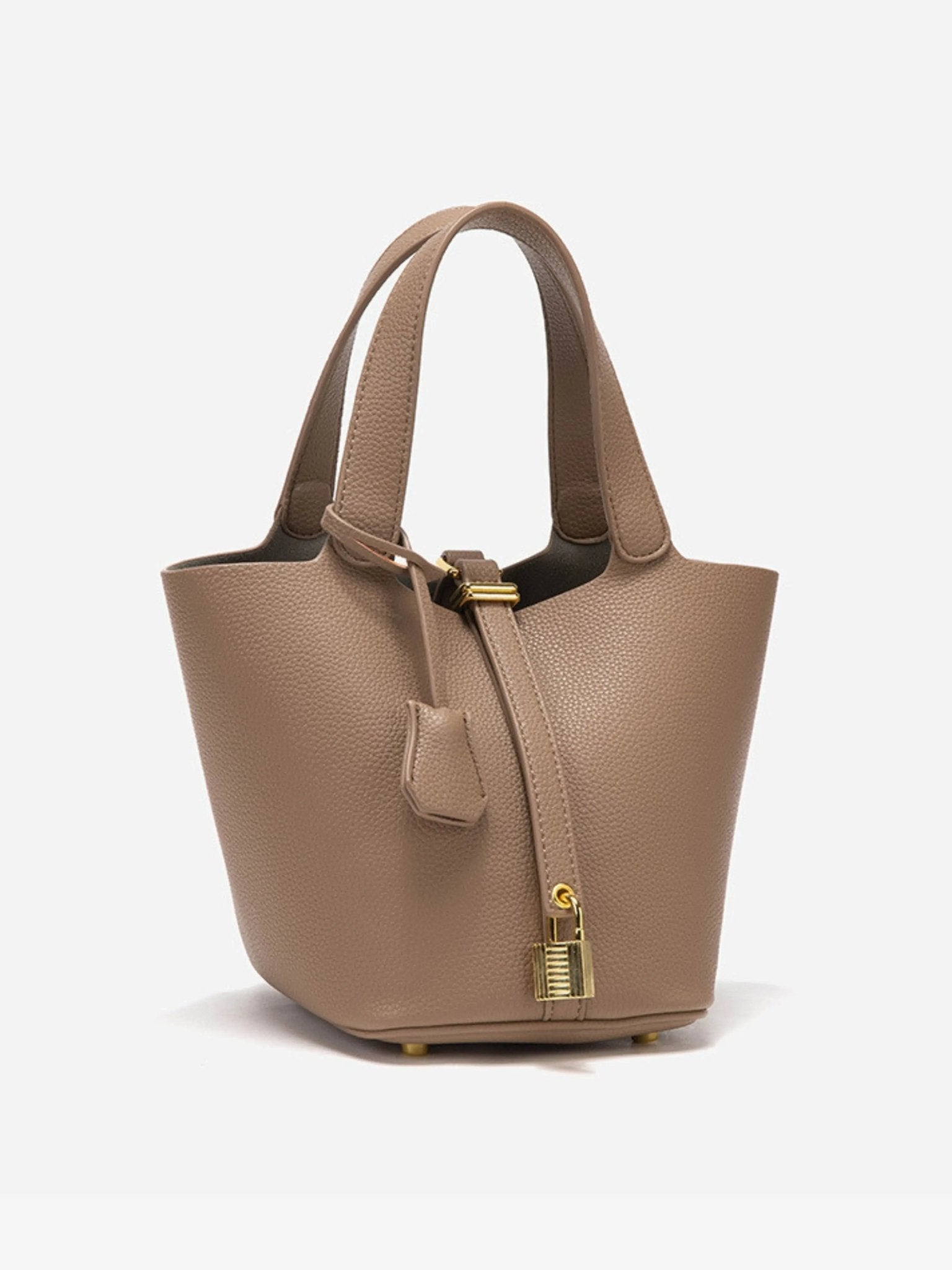 Luxe Taupe Leather Bucket Bag 2
