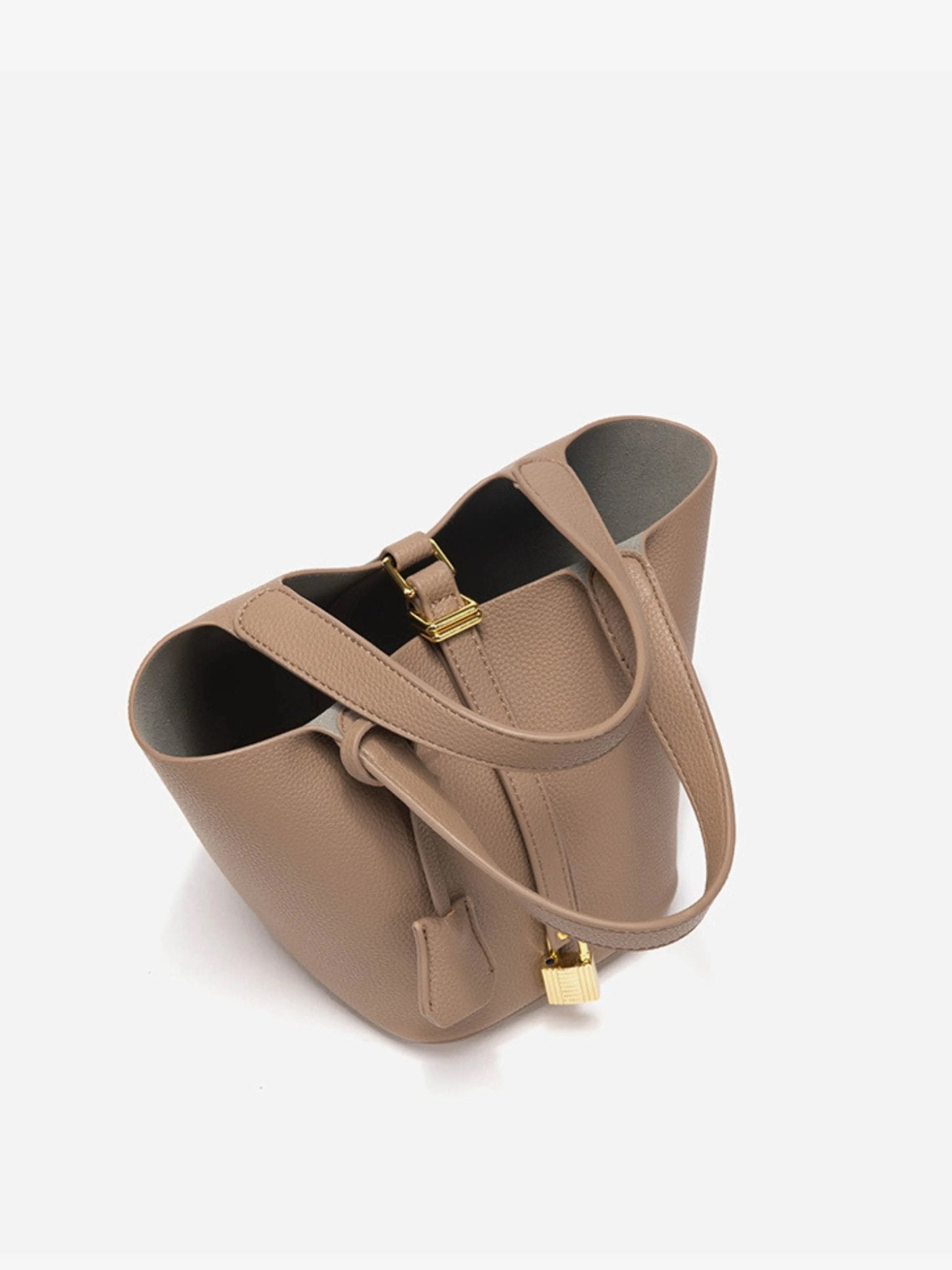 Luxe Taupe Leather Bucket Bag 3