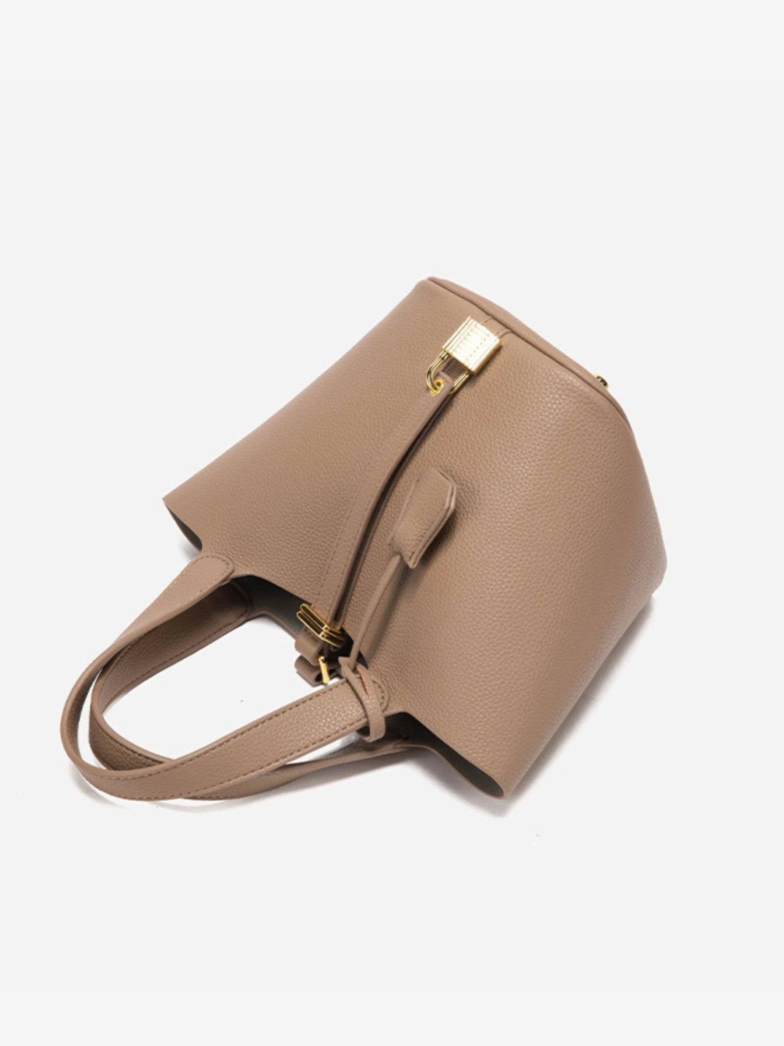 Luxe Taupe Leather Bucket Bag 4