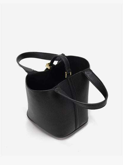 Luxe Taupe Leather Bucket Bag 5