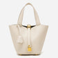 Luxe Taupe Leather Bucket Bag 8