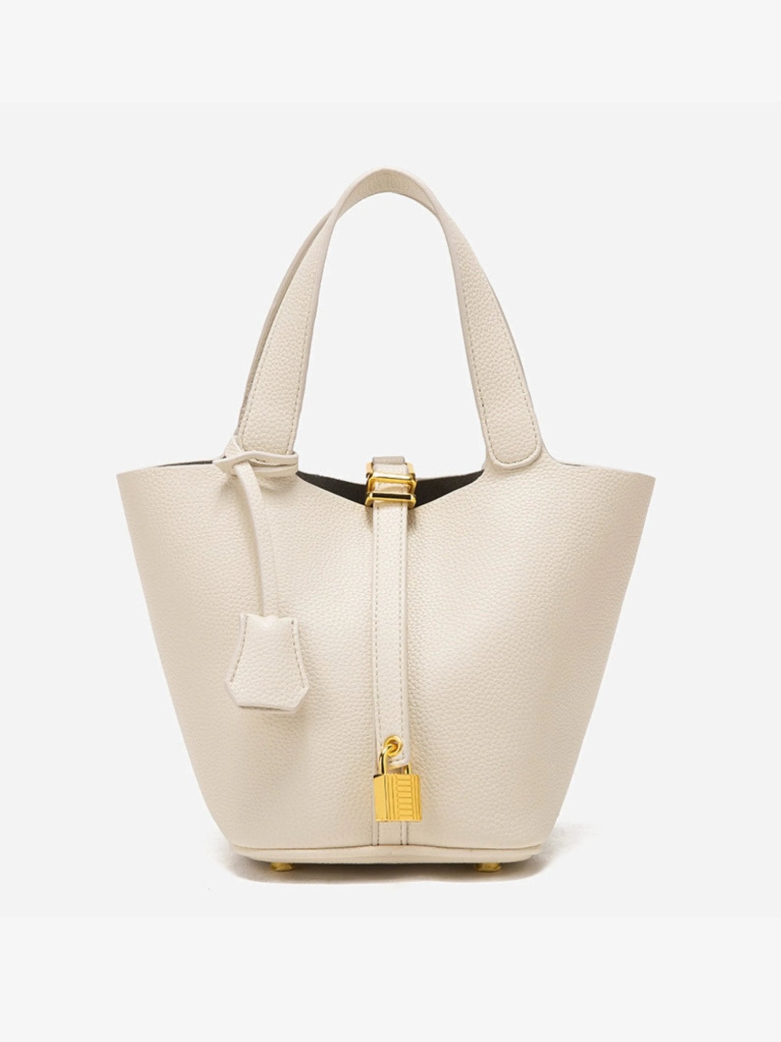 Luxe Taupe Leather Bucket Bag 8