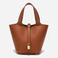 Luxe Taupe Leather Bucket Bag 9