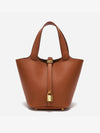Luxe Taupe Leather Bucket Bag 9