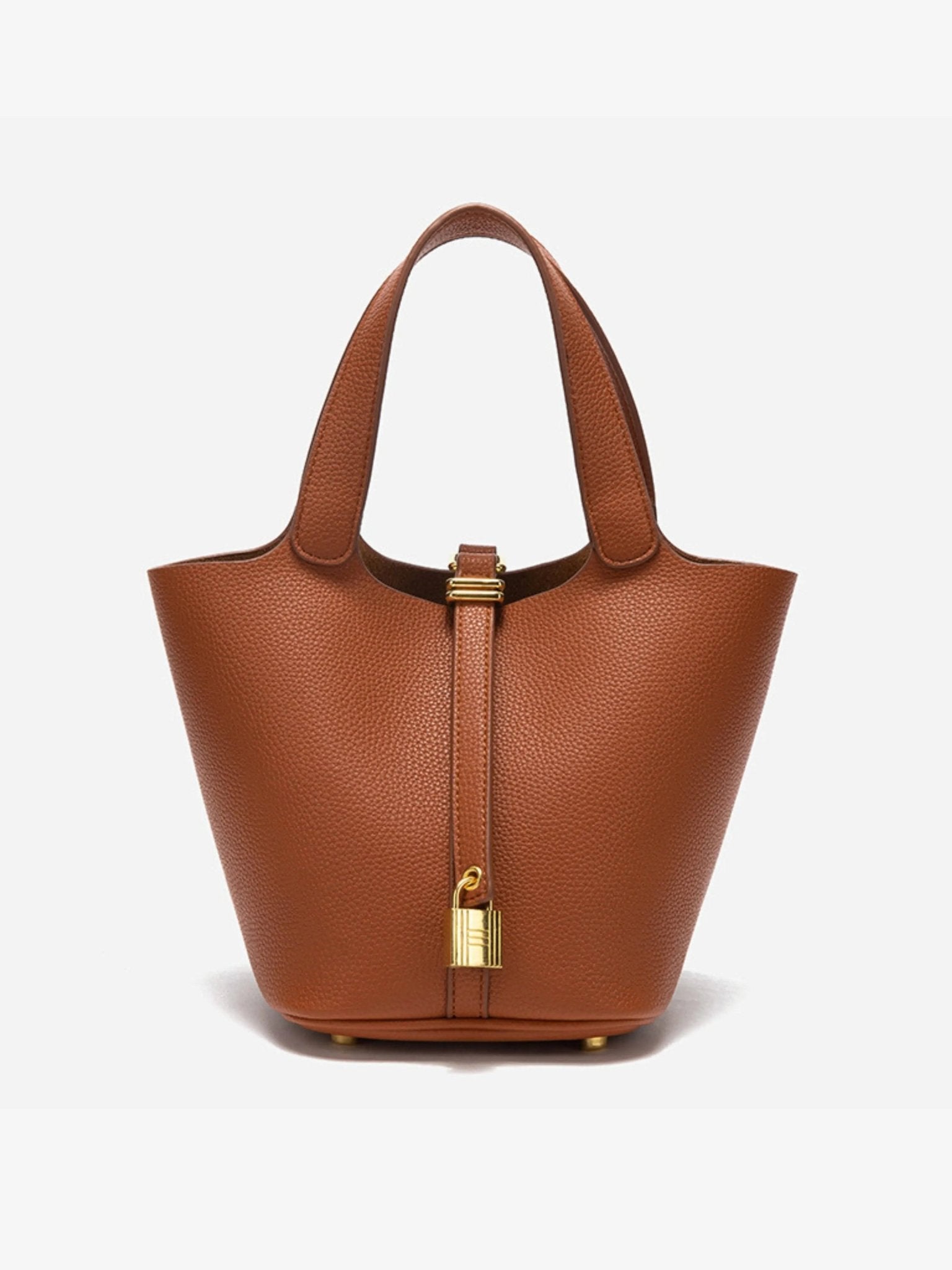 Luxe Taupe Leather Bucket Bag 9
