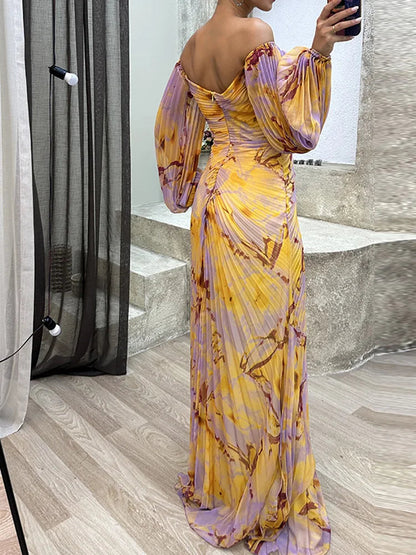 Luxurious Evening Maxi Dress - Yellow & purple 2