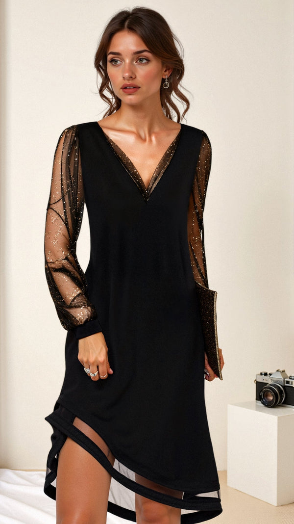 Matilda Formal Mini Dress With Sheer Sleeves