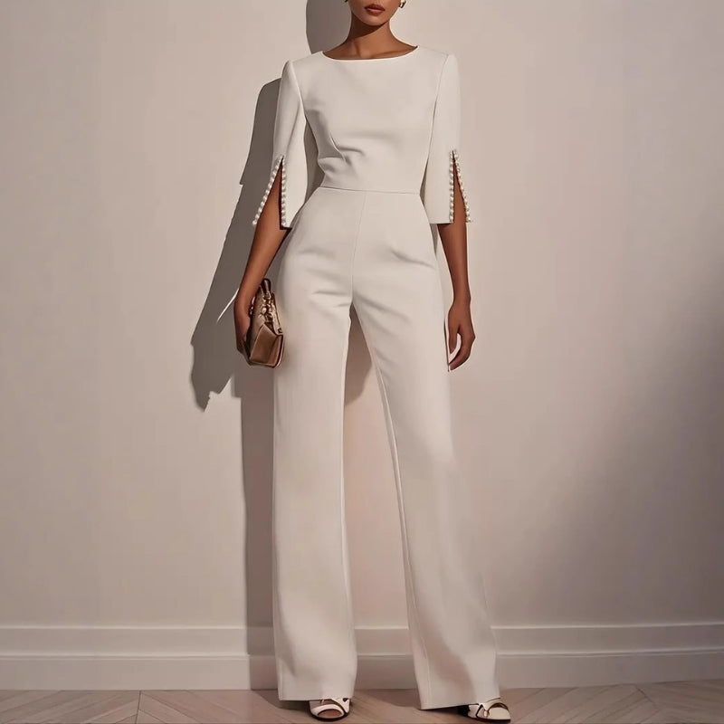Maureen | Women’s Elegant Wide-Leg Jumpsuit with Pearl Trim 1